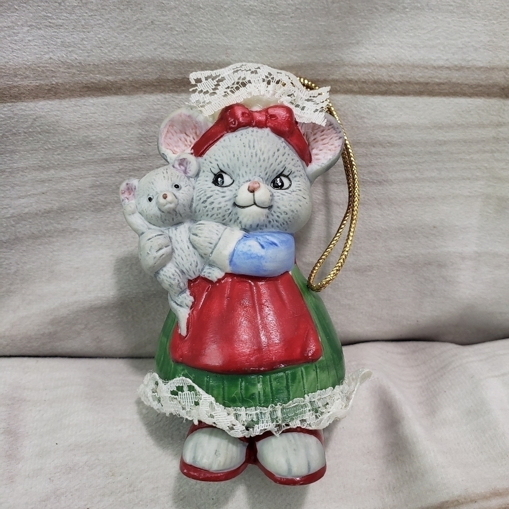 Jasco Holiday Hug A Bell Mouse Mom & Baby Ornament 4 Inch Vintage Christmas